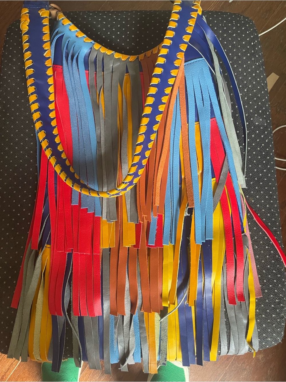 Handmade lambskin fringe rainbow bag